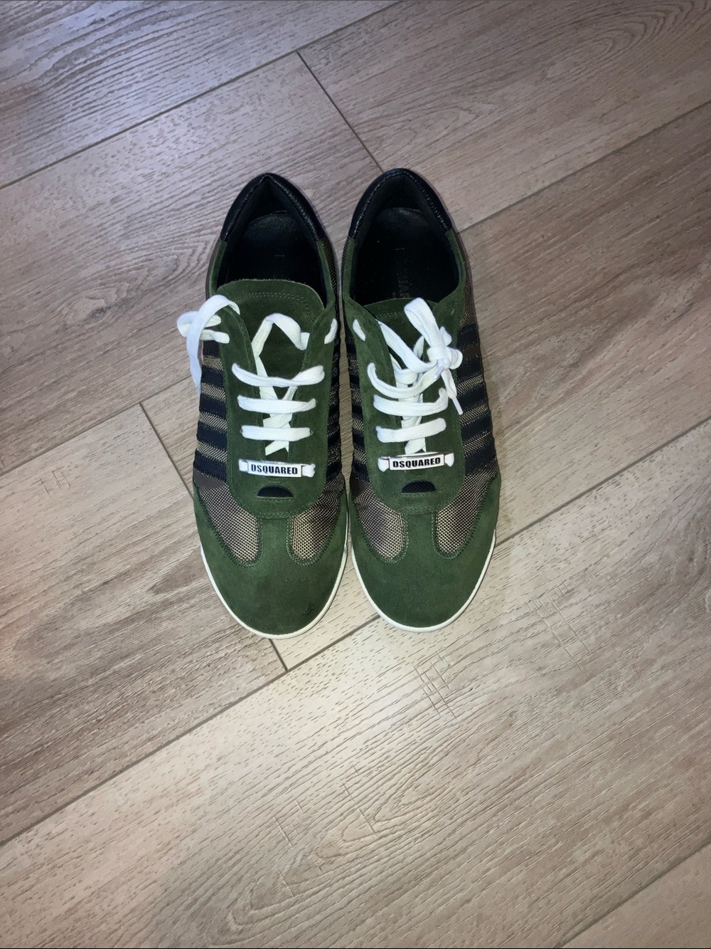 DSQUARED2 Men’s Olive Green Suede & Mesh Sneakers with White Laces